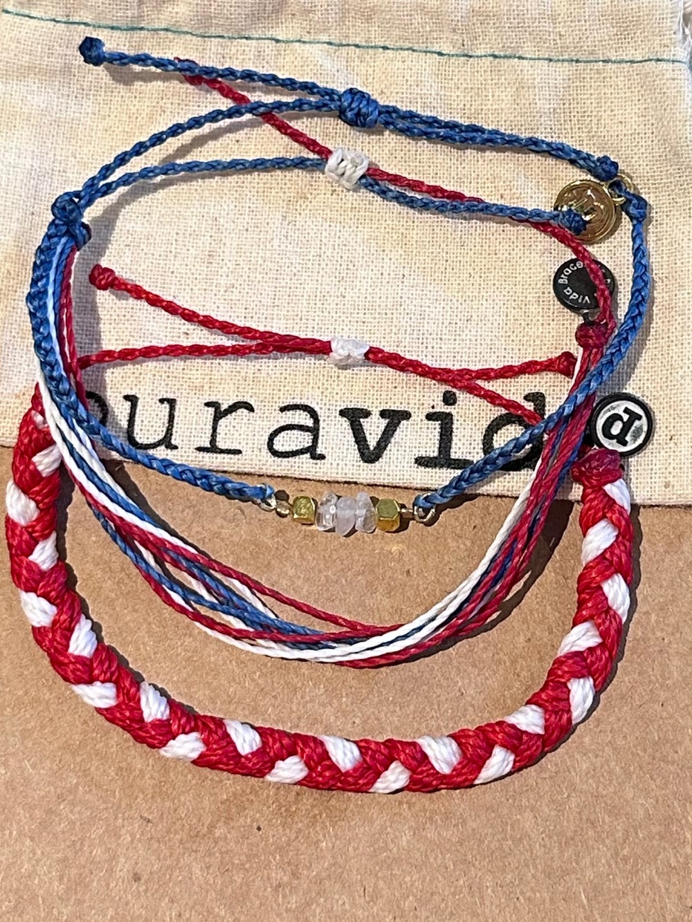 PURA VIDA 3 piece Custom USA American Red, White & Blue Braid Beads NEW 🇺🇸💙❤️